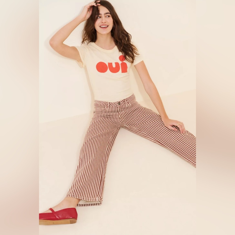 Striped Wide Leg Jeans - Red/White